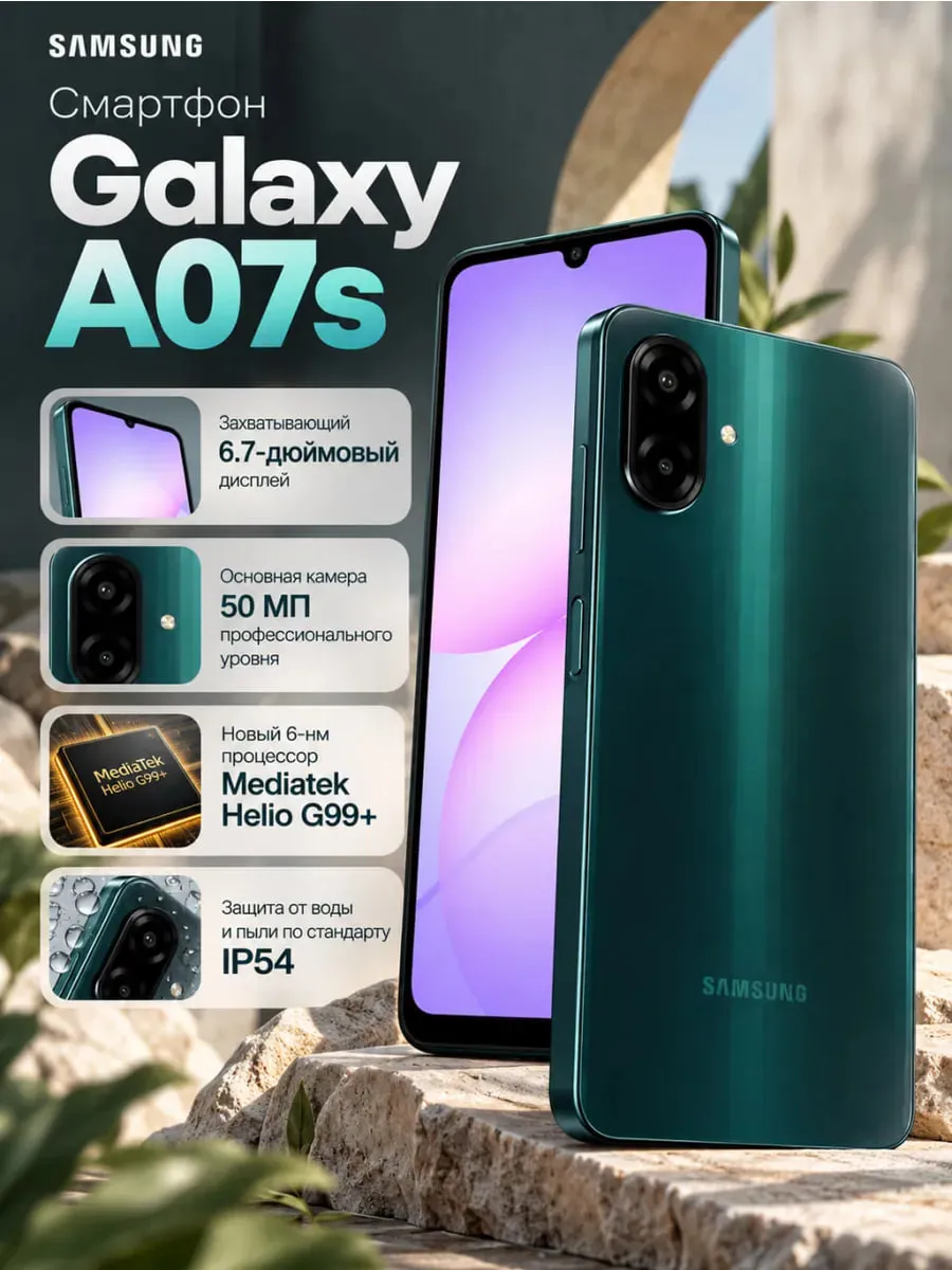 Смартфон Samsung Galaxy A07s 4/64 ГБ, зеленый