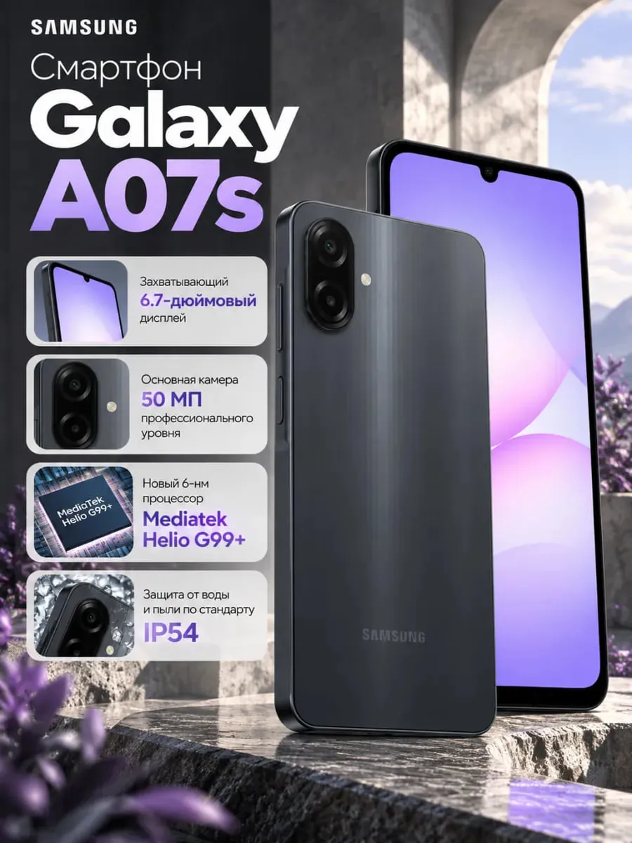 Смартфон Samsung Galaxy A07s 4/128 ГБ, Black