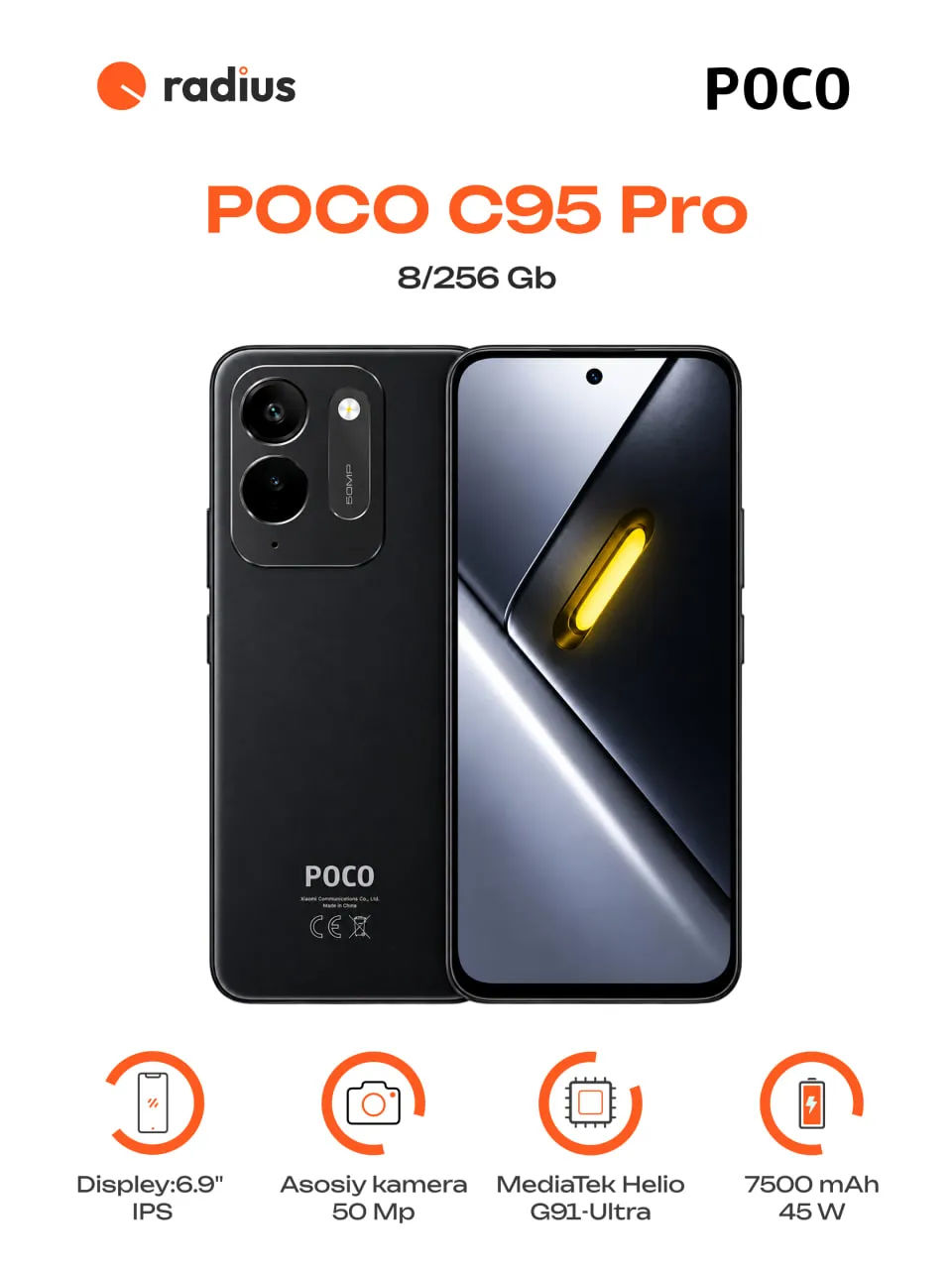 Смартфон Xiaomi POCO C95 Pro 8/256 ГБ, Black
